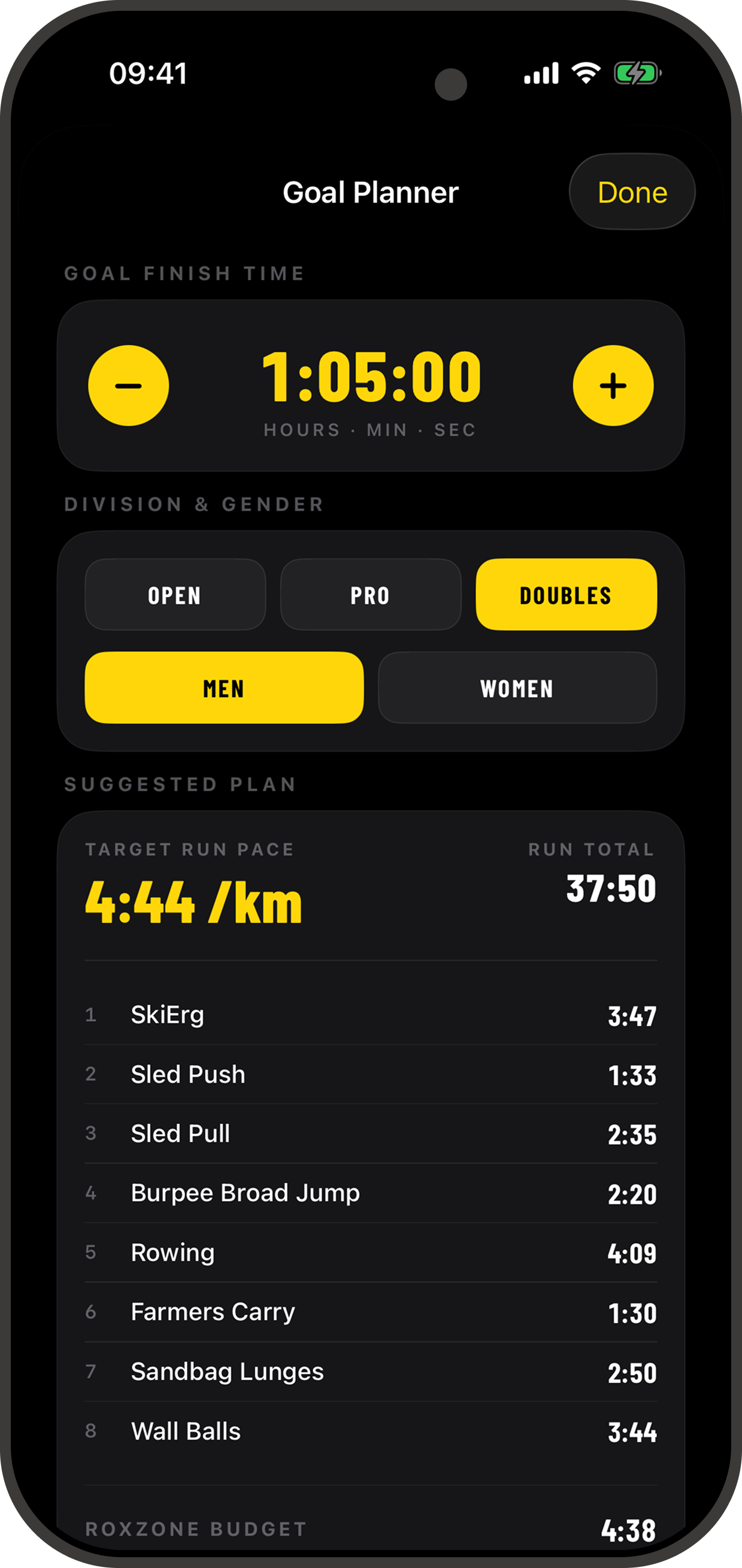 Goal-time planner on iPhone